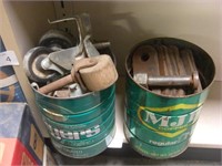 2 Coffee Cans of Casters, Etc