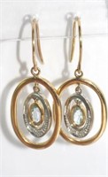 9ct gold, aquamarine and diamond drop earrings