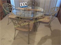 50" Round Glass Top Patio Table & 4 Cushioned Arm