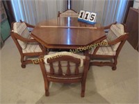 Octogan Game Table w/ 4 Cushioned Arm Chairs