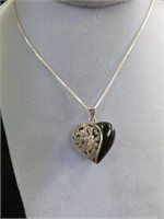 STERLING NECKLACE WITH MARCASITE HEART LOCKET 16"