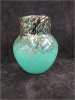 GREEN ART GLASS VASE 5.5"T