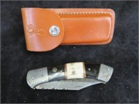 WHITETAIL DAMASCUS AND HORN POCKET KNIFE