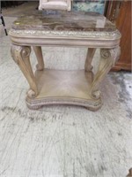 FRENCH STYLE MARBLE TOP END TABLE 27"T X 27"W X