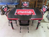 PAINTED COCA COLA TABLE AND FOUR CHAIRS