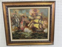 FRAMED OIL ON CANVAS-SHIP SIGNED 28"T X 32"W
