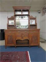 NICE HIGHLY CARVED SIDEBOARD WITH BEVELED MIRRORS