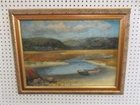 FRAMED OIL ON CANVAS "BEACH" SIGNED 23"T X 29"W