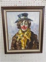 FRAMED OIL ON CANVAS "CLOWN" SIGNED 30"T X 26"W