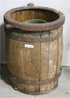 Vintage Wood Barrel w/ Cast Metal Rim Full of..