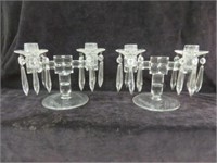 PAIR CRYSTAL CANDELABRAS WITH PRISMS  7"T X 10"W