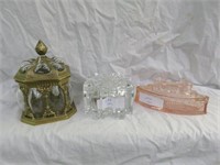 (3) GLASS COVERED BOXES  7"TALLEST
