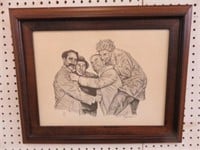 FRAMED DRAWING-MARX BROTHERS SIGNED/#'D