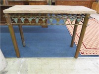 IRON AND CONCRETE TYPE SOFA TABLE WITH LONGHORN