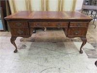 MAHOGANY WRITING DESK WITH LEATHER INSET AND BALL