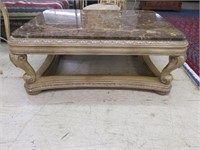 FRENCH STYLE MARBLE TOP COCKTAIL TABLE 21"T X 49"W