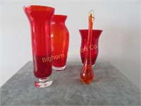 Amberina Glass Bud Vase, 4pc Lot