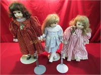 Porcelain Dolls w/ Stands, 3pc Lot
