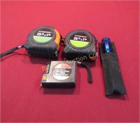 Mini Maglite w/ Holster, Measuring Tapes 4pc Lot