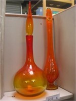 Large "Amberina" Blown Glass Vase & Bottle