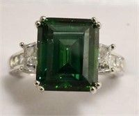 Ladies Sterling Silver 4.02 Ct Emerald Estate Ring