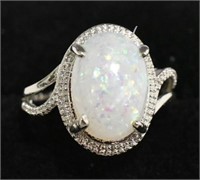 Ladies Sterling Silver Opal Estate Ring