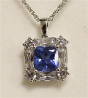 Sterling Silver Tanzanite Baguette Necklace