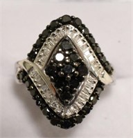 Sterling Silver Genuine Black & White Diamond Ring