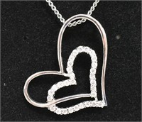 Sterling White Sapphire Double Heart Necklace
