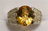 14K White Gold 3.38 Ct Citrine & Diamond Ring