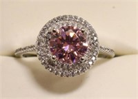 Sterling Silver 3.01 Ct Pink Sapphire Halo Ring