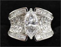 Sterling Silver 4.68 Ct White Sapphire Marque Ring