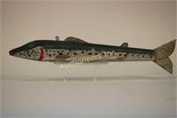 15" Fish Spearing Decoy By Unknown Carver, Tin