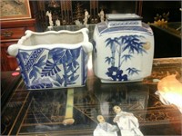 Set of blue and white ceramics oriental design