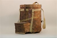 Woven Wicker Trappers Basket With Canvas Straps,