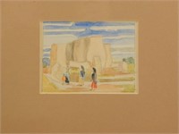 Gertrude Freyman "Church in Taos" Watercolor