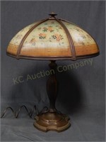Antique Reverse Painted Shade Lamp.Lion Lamp