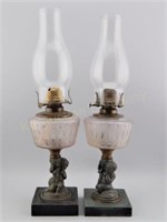 Pair of Oil Lamps.Cherubic Bases.Scovill