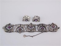 1930s-40s Mexican Silver Bracelet & Earrings