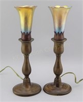 Pair Tiffany Studios Boudoir Lamps
