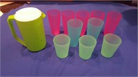 Plastic cups and pitcher