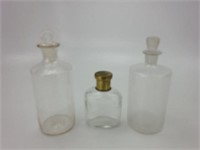 (2) apothocary med jars, and perfume bottle