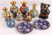 10 CHINESE CLOISONNE VASES DISHES FIGURINE