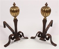 PAIR OF ANDIRONS WITH MULTIFACE FINIAL