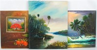 LOT OF 3 PAT ROLLINS FLORIDA SCENES OIL ON CANVAS