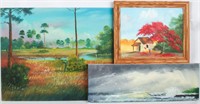LOT OF 3 PAT ROLLINS FLORIDA SCENES OIL ON CANVAS