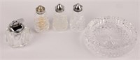 CUT CRYSTAL ASHTRAY TABLE LIGHTER & SHAKERS