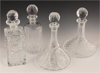 4 CUT CRYSTAL SHIPS DECANTERS WHISKEY & BOURBON