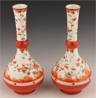 PAIR HAND PAINTED ENGLISH PORCELAIN VASES