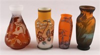 FOUR ART GLASS VASES | PAINTED AND CAMEO